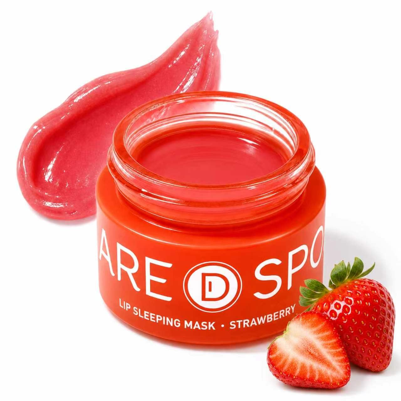 SPODARE Sleeping Lip Mask Strawberry - Overnight Lip Treatment, Lip Care Hydration, Repair for Dry Cracked Lips, Vitamin C, Soft and Nourished Lips Overnight, Christmas, with Shea Butter - 12g