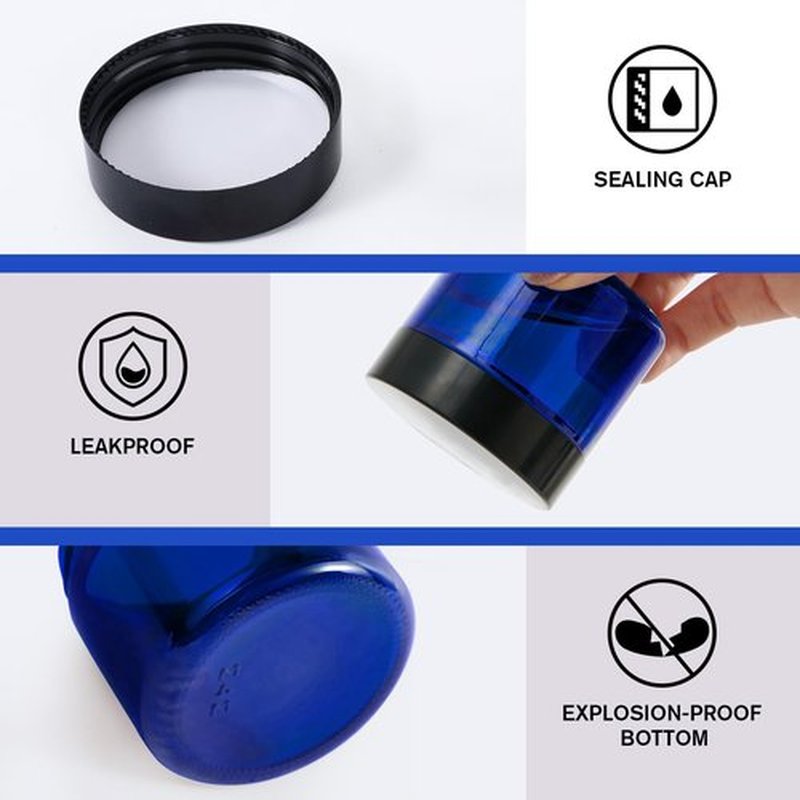 2oz Jars with Lids, Hoa Kinh 24 Pack Blue Glass Jars with Lids Empty Cosmetic Containers Round Airtight Glass Jar with Inner Liners and black Lids for Storing Lotions, Powders, and Ointments