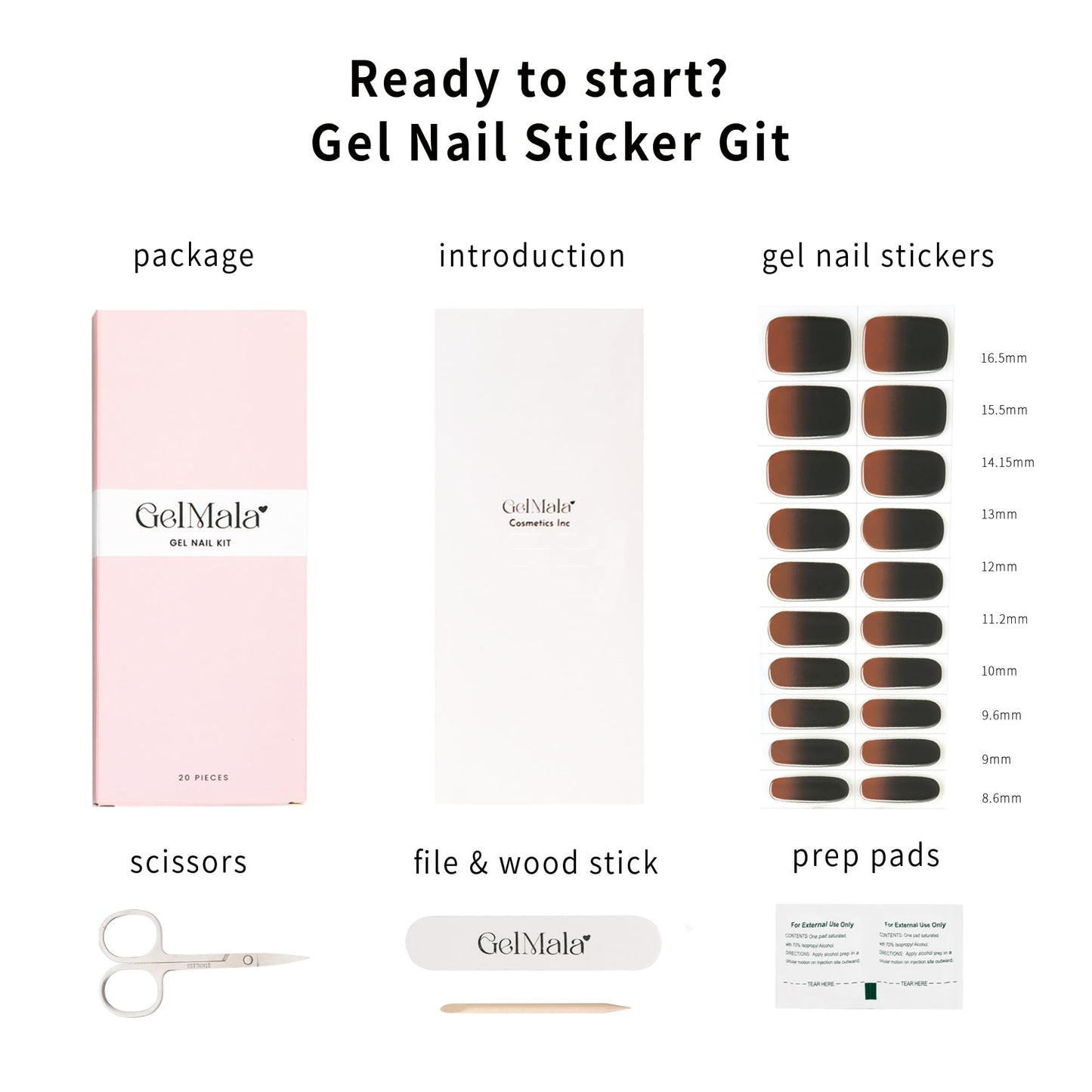 GelMala Gel Nail Stickers Fall Nail Design with Black and Brown Ombre Gel Nail Stickers, Long Lasting, Easy to Apply &Remove -Gel Strips for Nails Nail Wraps,Easy for begginners (Vateran)