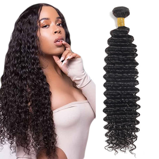 Deep Wave Human Hair Bundle Natural Black Color 8A Grade Brazilian Remy Human Hair Bundles Hair Weaves Double Weft Hair Bundles For Women 30 Inch