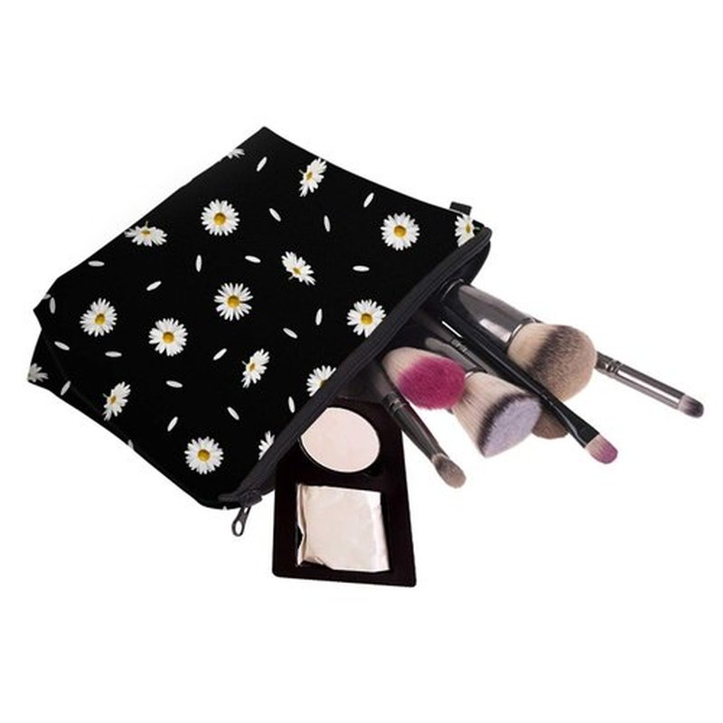 Deanfun Cosmetic Bag for Women, Durable Polyester Makeup Bag Organizer Travel Waterproof Roomy Accessories Daisy Purse Bag Gifts(52366)