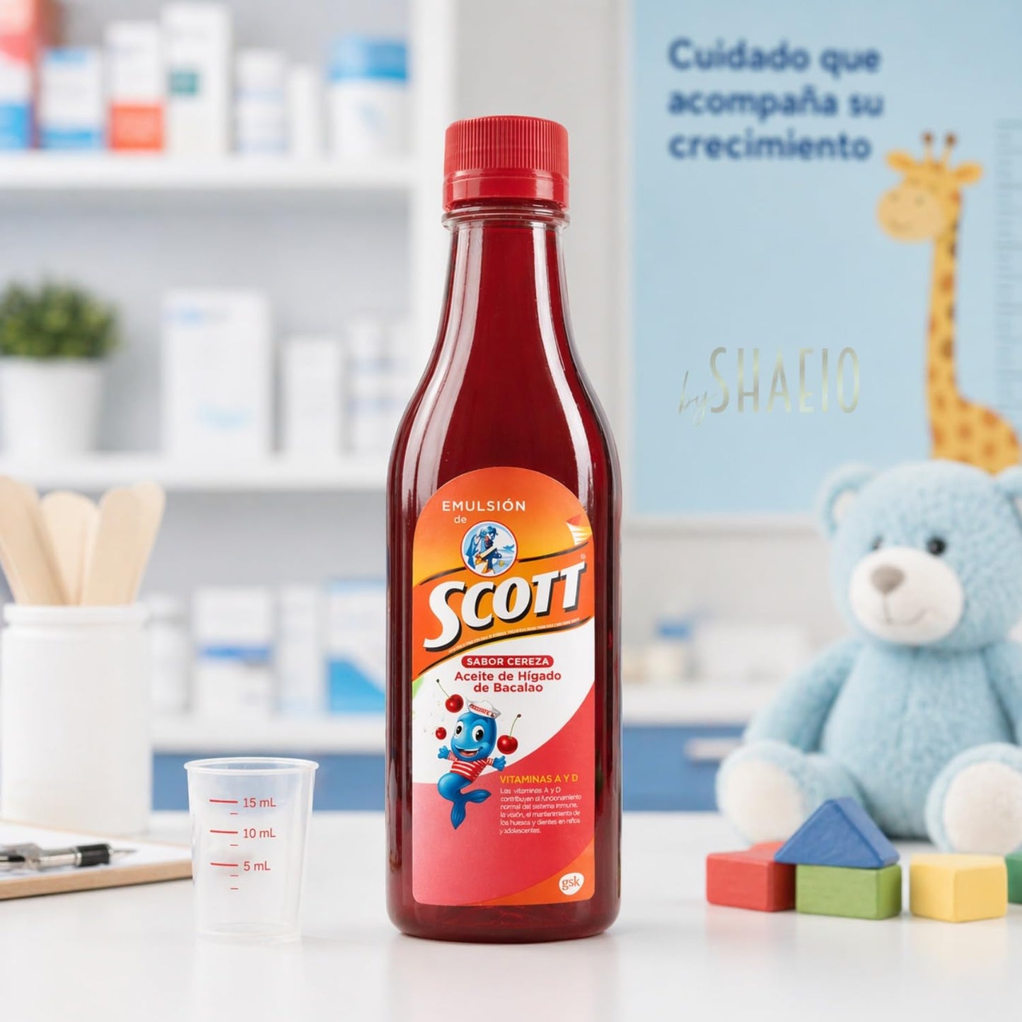 Emulsion de Scott Sabor a Cereza Pack de 2 | Suplementos multivitamínicos | Emulsion de Scott para niños | 180 mL Con Omega 3 Vitaminas A y D, Bacalao, Calcio y Fósforo | Producto 100% Colombiano