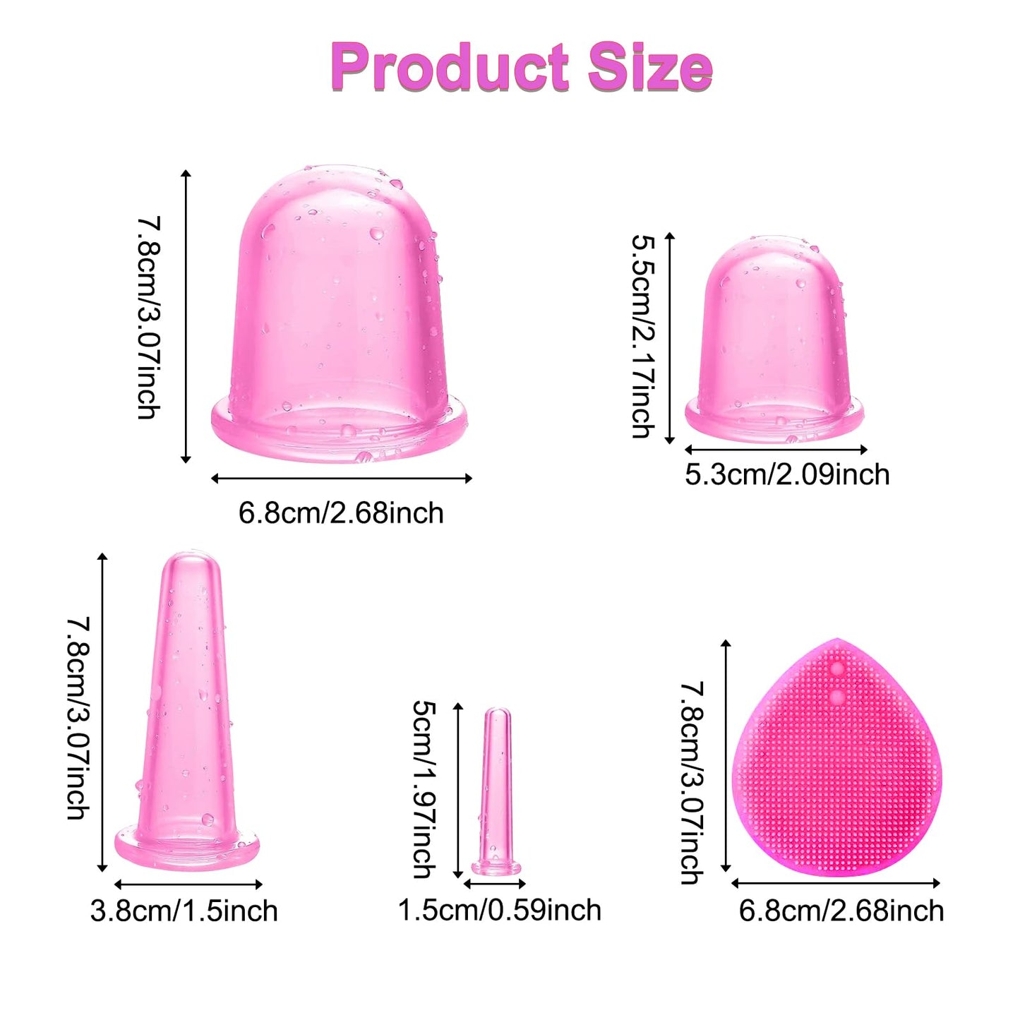 JIELUO Facial Cupping Set Silicone Anti Cellulite Cup Vacuum Suction Massage Cups Facial Cupping Sets Body and Face 7PACK (Rose)