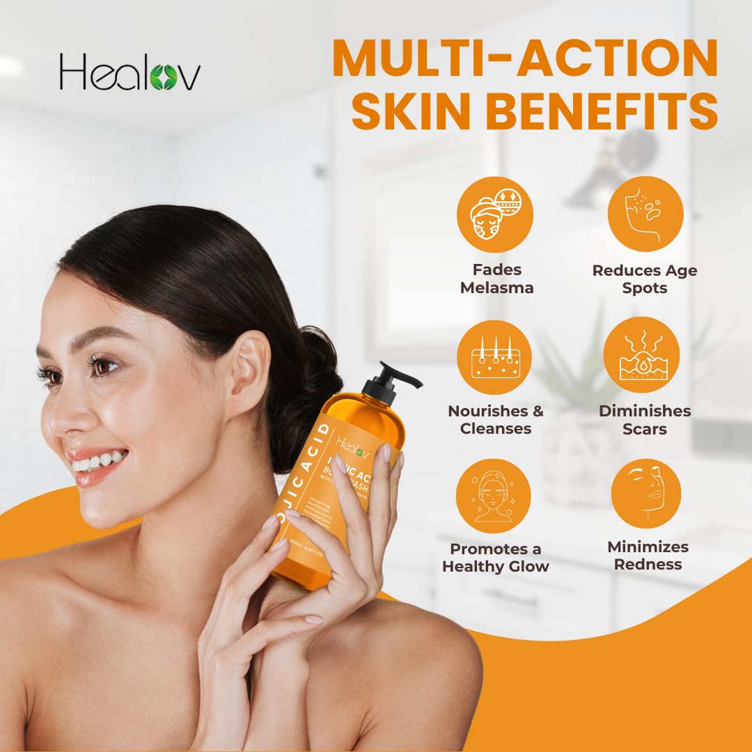 Healov Kojic Acid Soap for Hyperpigmentation – Skin Brightening Kojic Papaya Body Wash – Dark Spot Soap Reduces Acne, Scars, and Evens Tone – Turmeric Body Wash for Brighter Glowing Tone