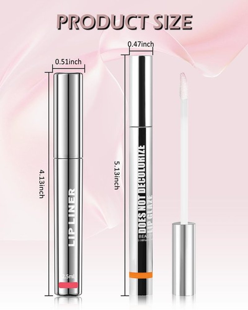 Peel Off Lip Liner Stain, Long Lasting Stay Waterproof Lip Tint Stain Peel Off, Cocoa Lip Liner Tattoo and Clear Glitter Lip Gloss Combo, Non-Stick Cup Nourishing Shimmer Lip Oil Lipstick Makeup-Set 4