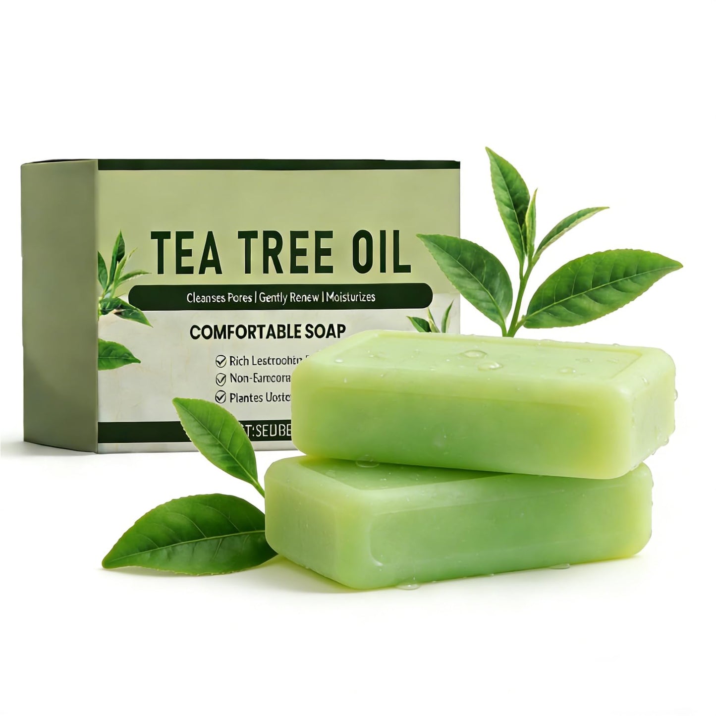 Gptkop 2PCS Tea Tree Oil Soap Bar | Purifying & Balancing Body Soap for Men & Women with Natural Oil, Gentle Exfoliating Bar for Face, Foot & Body Care