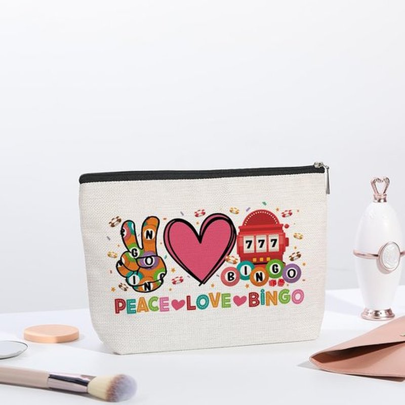 kdxpbpz Bingo Gifts Funny Bingo Player Gift Bingo Cosmetic Bag Bingo Gambler Gifts Lucky Bingo Pouch Bag Travel Toiletry Makeup Organizer Zipper Pouch Peace Love Bingo