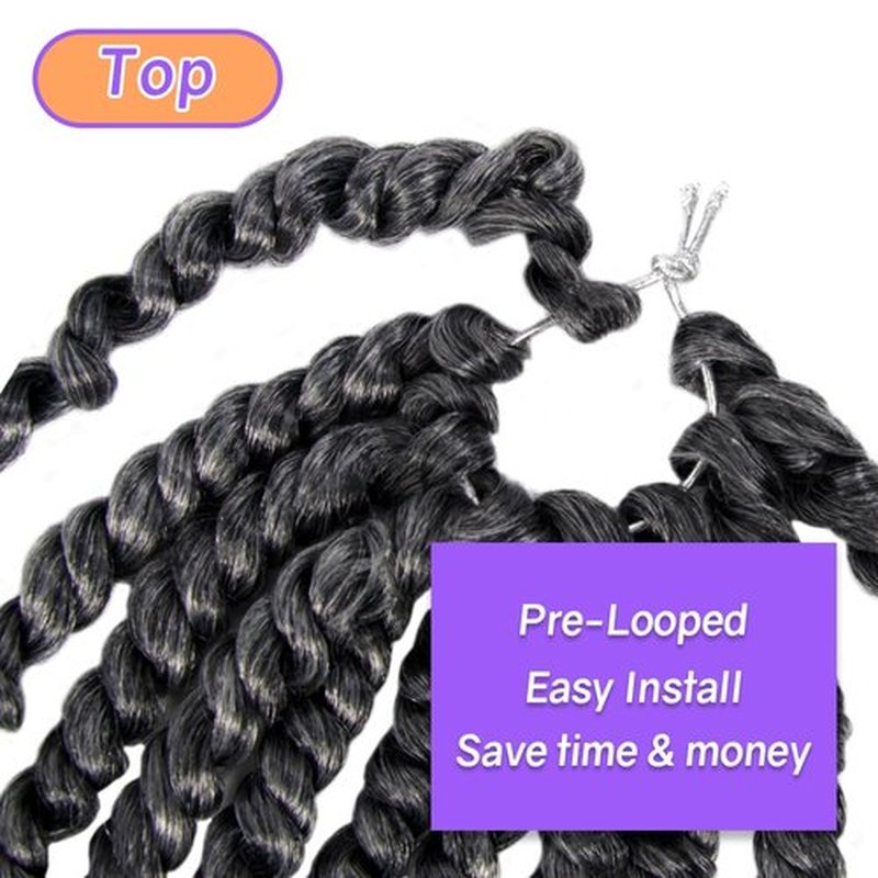 LOCSBYHAND 30 Inch Long Pre-looped/twisted Passion Twist Crochet Hair 4 Packs for Mixed-color Using (4 Packs, TGrey/Ombre Grey)