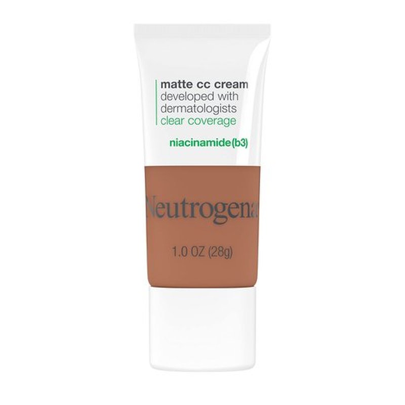 Neutrogena Clear Coverage Flawless Matte CC Cream, Full-Coverage Color Correcting Cream Face Makeup with Niacinamide (b3), Hypoallergenic, Oil Free & Fragrance Free, Teak, 1 oz