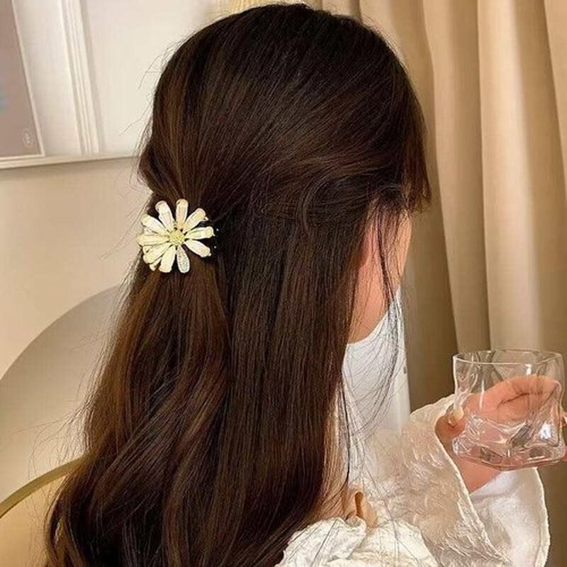 Generic Flower Rhinestone Metal Hair Claw Clip (Style5-1pc Flower Rhinestone), white, gold