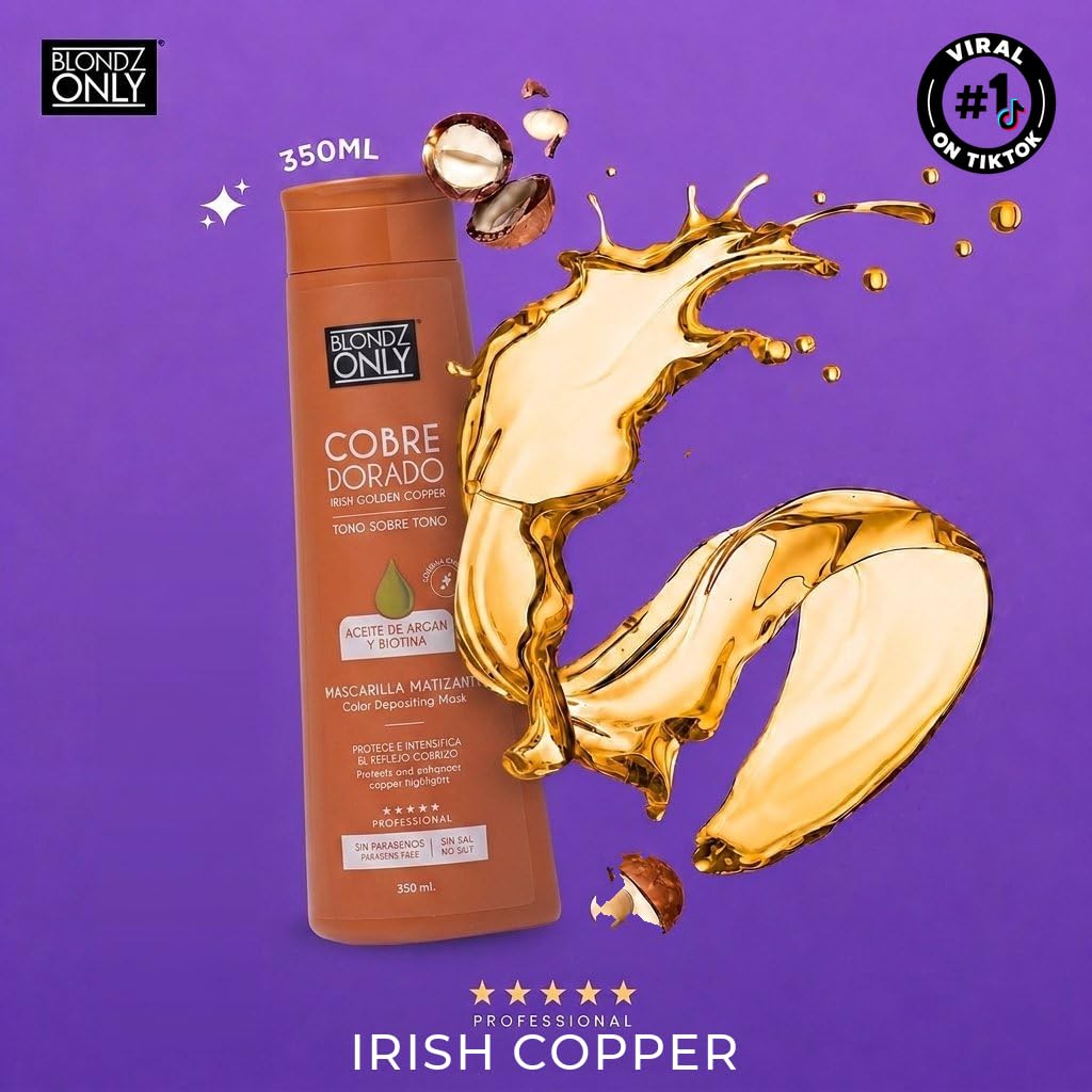 Blondz Only Hair Irish Golden Copper Hair Toning Mask | Ultra High-Purity Pigments | Deposits Deep Copper Tone | With Argan Oil and Biotin Perfect Copper 11.8 Fl. Oz (350 ml)