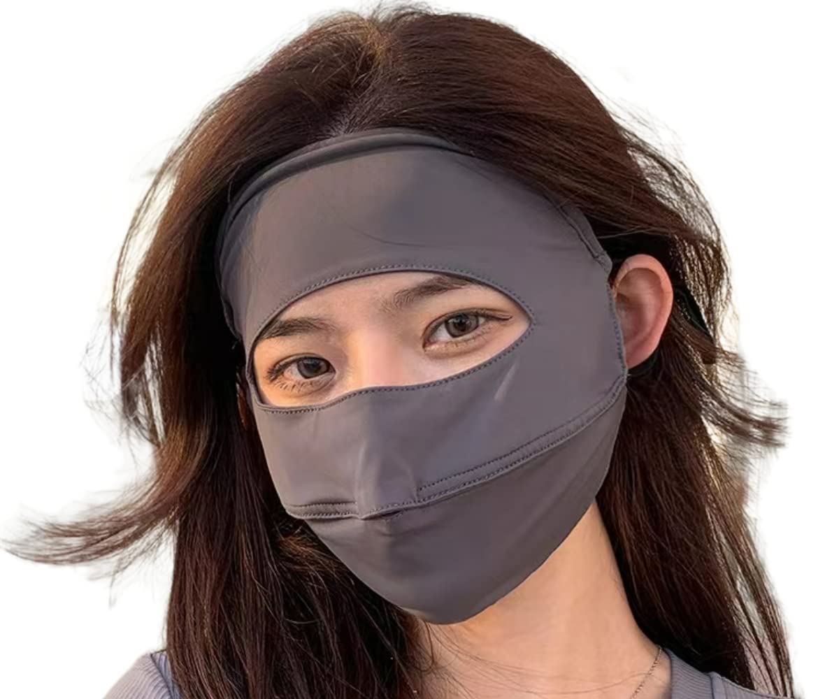 Face UV Face Covering UPF 50+ Women Sun Protection Face Mask Washable Reusable for Running Outdoors (A Grey,US,Alpha,Medium,Regular,Regular)
