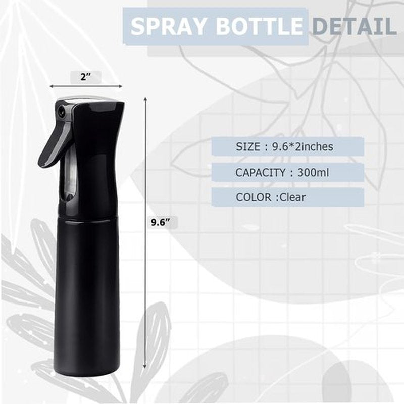 VIGOR PATH Continuous Spray Bottle with Ultra Fine Mist - Versatile Water Sprayer for Hair, Home Cleaning, Salons, Plants, Aromatherapy, and More - Empty Hair Spray Bottle - 300ml/10.1oz (Black)