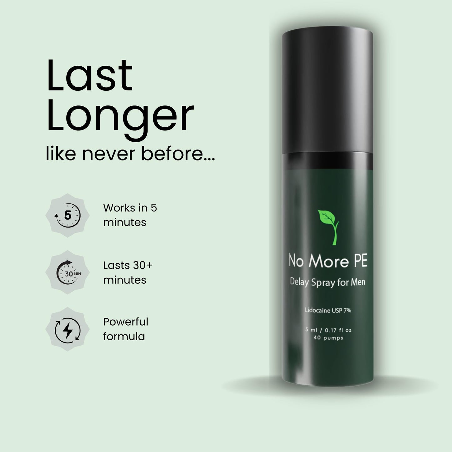 No More PE Desensitizing Delay Spray for Men 5 ml (40 Pumps), Unscented Climax Control Delay Spray with Improved Numbing Effect, Increases Men’s Time in Bed