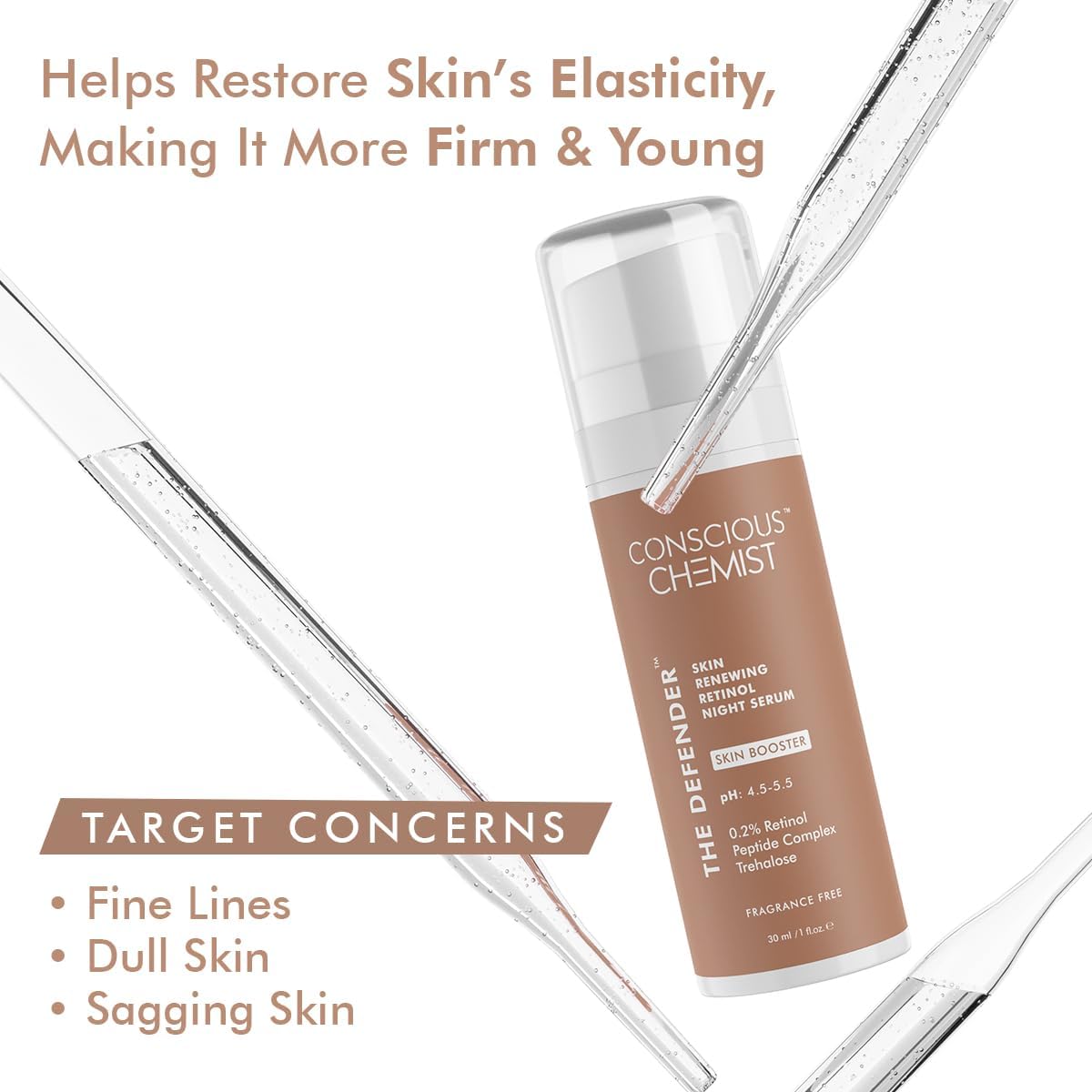 Conscious Chemist® Multi Peptide & 0.2% Retinol Serum | Anti Aging Serum | Boosts Collagen & Reduces Fine Lines, Wrinkles | Probiotics & Cica Water | Fragrance Free, Cruelty Free | 30ml