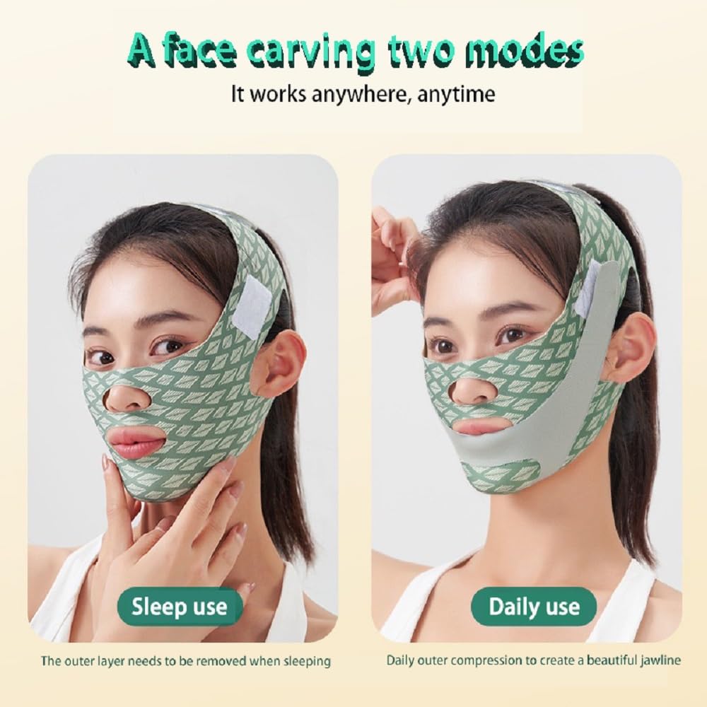 Beauty Face Sculpting Sleep Mask Adjustable Face Silicone Reduce Facial Chin Double Bandage Lifting Tightening Mask Skin Care (Green)
