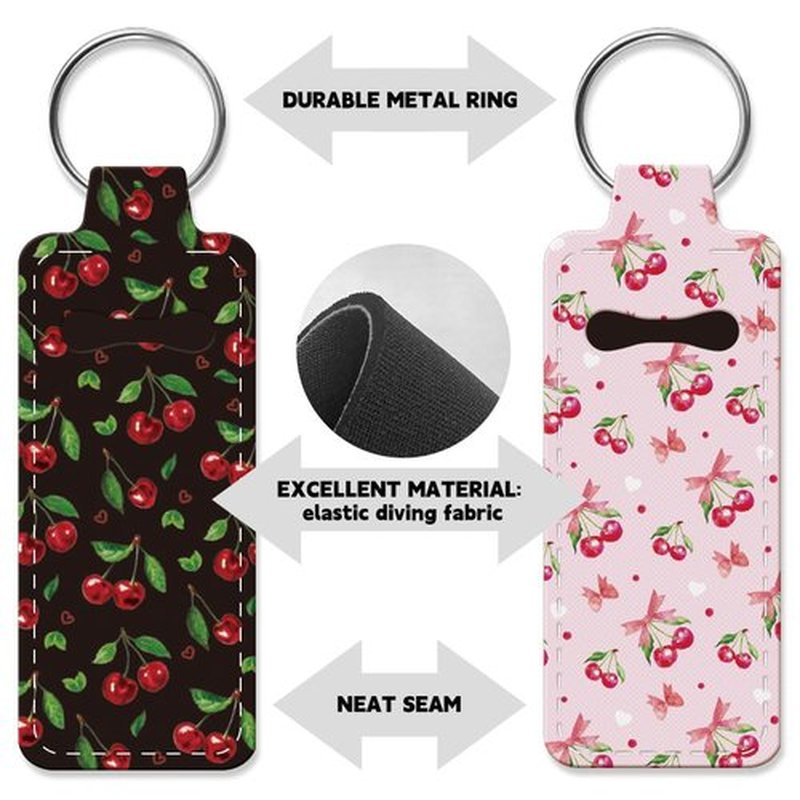 OLYCRAFT 2pcs Lipstick Holder Keychain Cherry Pattern Lip Balm Holders Elastic Diving Fabric Lipstick Keychains Portable Lipstick Holder Bags Lipstick Sleeve Key Ring Holder for Lipstick Chapstick