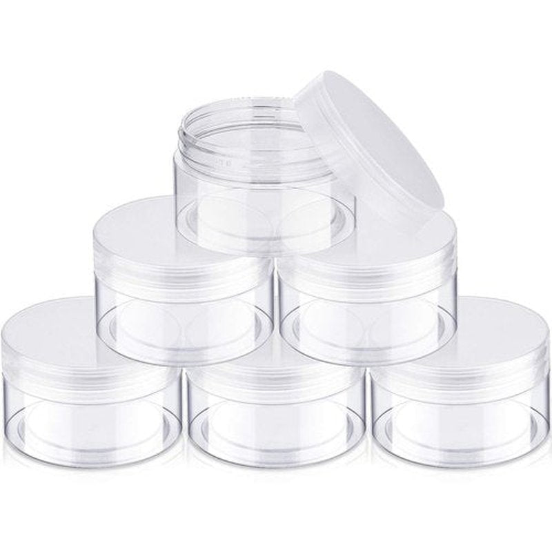 6 Pack Clear Container with Lids Small Plastic Pot Jars Wide Mouth Round Leak Proof Plastic Container Jars with Lid for Travel Storage, Eye Shadow, Nails, Paint, Jewelry (4 oz, Clear)