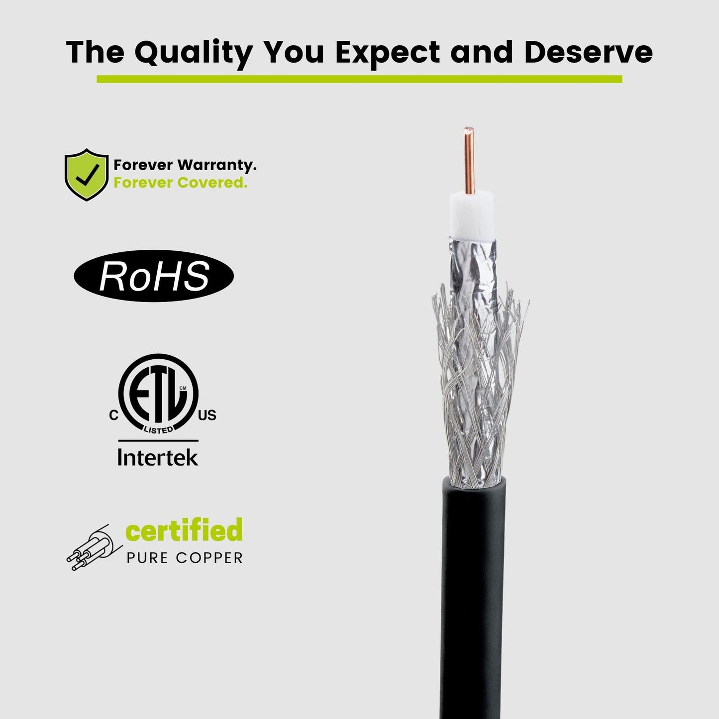 TRUECABLE RG6 Outdoor Dual Shield Bulk Coaxial Cable, 1000ft, Black, Direct Burial (CMX), 75 Ohm, 18 AWG Bare Copper Conductor, UV Resistant, 3GHz Sweep Tested