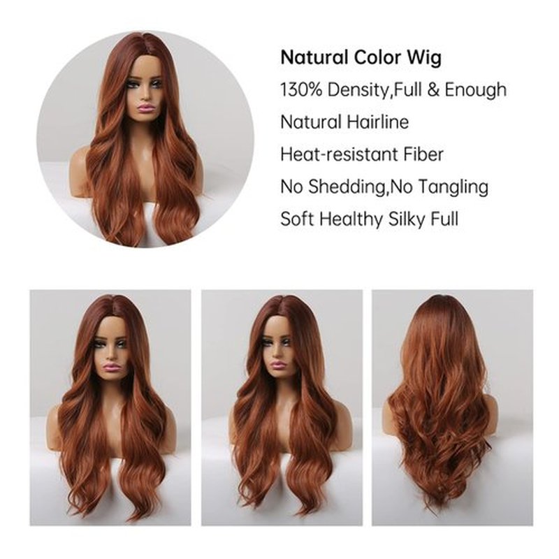 BERON Auburn Long Wigs Natuaral Ombre Wavy Wig for Women Heat Resistant Hair Wigs for Daily Used or Halloween Cosplay with Wig Cap