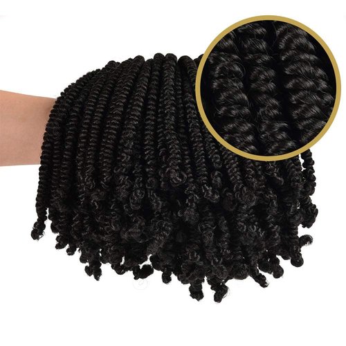 Niseyo Pre twisted Bob Spring Twist Hair 6 Inch 7 Packs Short Pre-looped Crochet Braid (1B/Natural Black)