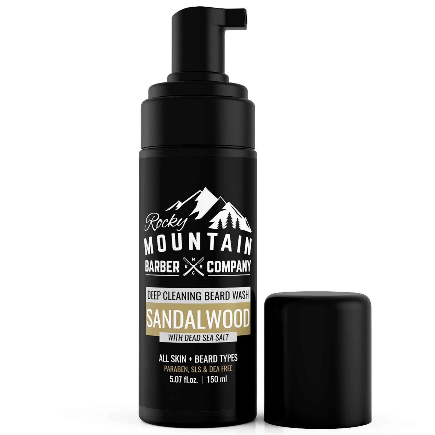 Rocky Mountain Barber Company Foaming Sandalwood Beard Wash – With Sandalwood Essential Oil, Vitamin B5 & Dead Sea Salt - 5 oz