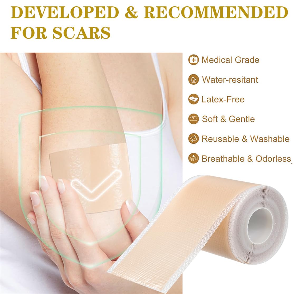 Silicone Scar Sheets, Scar Tape for Surgical 2inch X 118inch Silicone Skin Patches for C-Section Keloid Bump and Acne Scars Removal Treatment