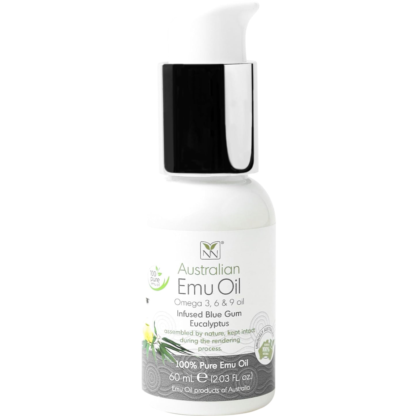 Y Not Natural Pure Emu Oil - Organic Moisture for Face, Body, Hair, Scalp & Nails - Rich in Omega 3-6-9, Vitamins & Essential Minerals - Australian Emu Oil (60ml) 2.03 fl oz - Eucalyptus