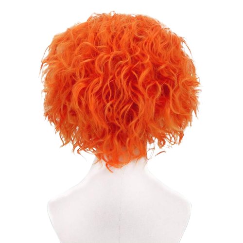 Soyusunny Short Afro Curly Mad Hatter Cosplay Wigs Halloween Party Costume for Women Men with Eyebrow(Light)
