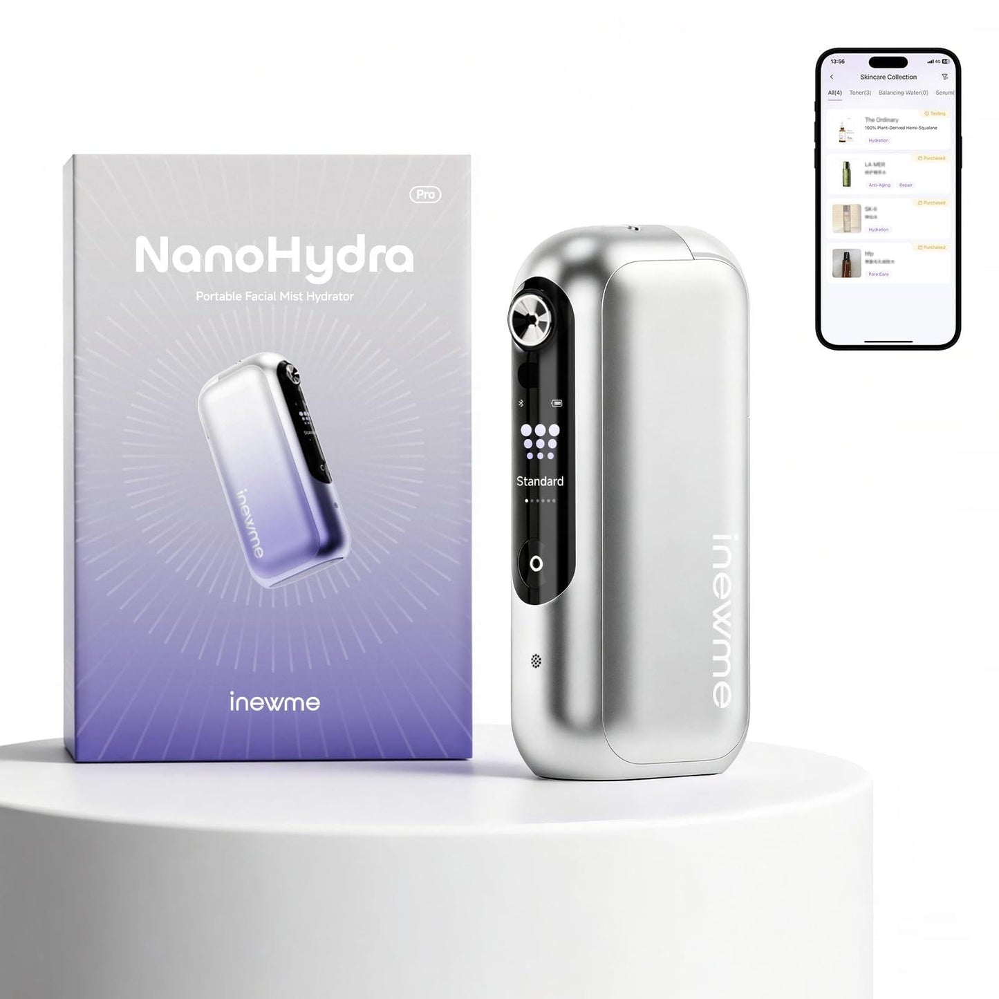 Nano Mister, Face Mister with Smart Visible Screen & App Control, inewme NanoHydra Pro Facial Sprayer, 10μm Micro Mist, Dual Air Pump, USB Rechargeable, Portable for Dry Skin & Makeup Hydration