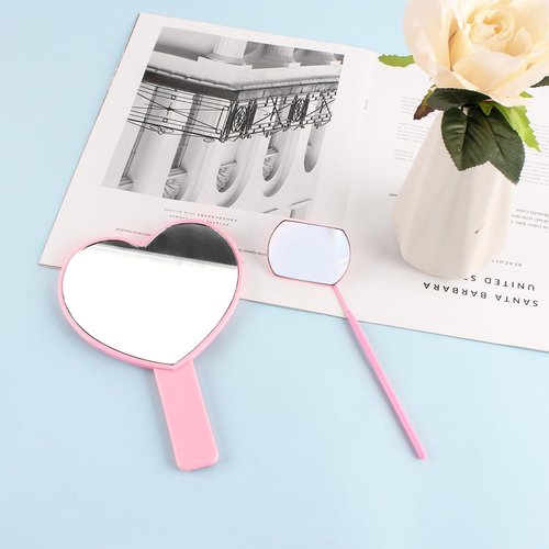 TBWHL Heart-Shaped Travel Handheld Mirror, Cosmetic Hand Mirror with Handle Hand Held Mirror for Women Girls (Lash Mirror & Heart Mirror, 2)