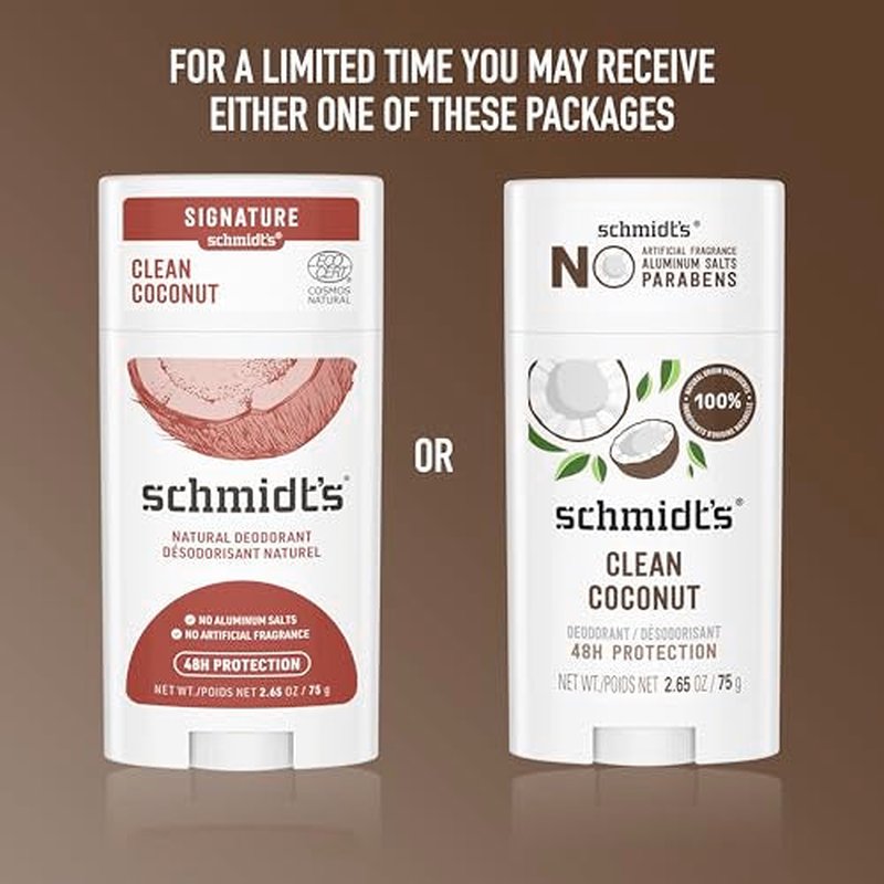 Schmidt's Aluminum-Free Vegan Deodorant Clean Coconut for Women and Men, with 24 Hour Odor Protection, Natural Ingredients, Cruelty-Free, 2.65 oz