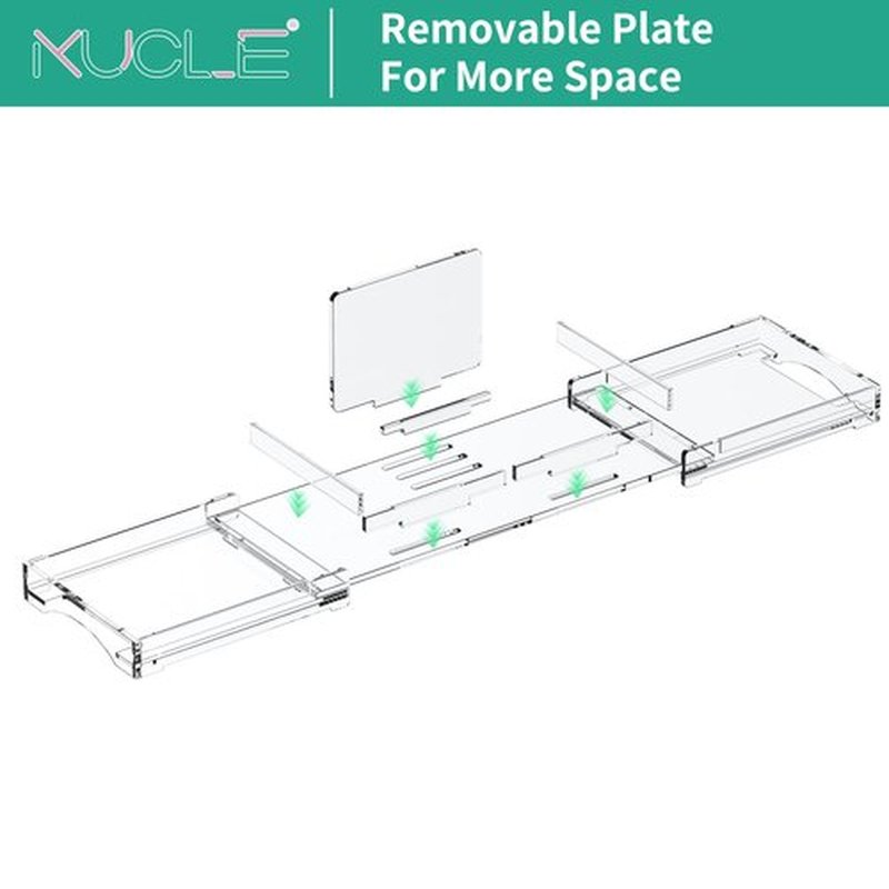 Kucle Expandable Acrylic Bathtub Tray - 23-42 Inches Bath Caddy Tray for Bathtub, Luxury Bath Tub Tray Table for Home Spa, Bath Tray for Tub, Bathroom Tub Accessory Birthday Gift for Her (Clear)