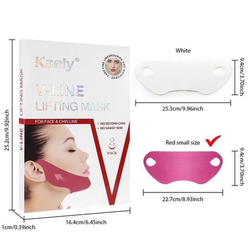 Kaely NEW 8Pcs Red V Line Lifting Mask,V Line Chin Strap,V Shaped Contouring Face Mask with Collagen,Hydrating Anti-aging,Small Size