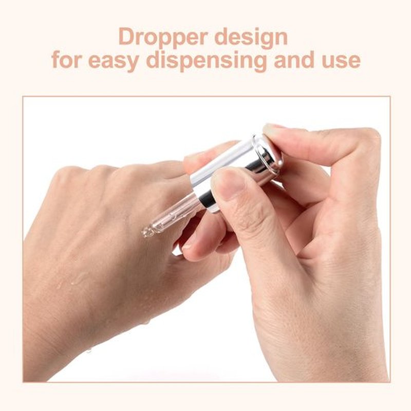 Ellbest 8Pcs 10 ml Clear Press Dropper Bottles, Empty Refillable Essential Oil Bottles Container Perfume Cosmetic Bottle Travel Pressing Dropper Bottle, Silver Cap