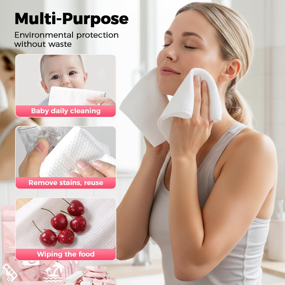 Compressed Towels, Disposable Face Towel, Compressed Towel Tablets, Portable Cotton Coin Tissues, Soft Thick Expandable Towels for Travel, Camping, Home, Outdoor, Gym, Makeup Removal (30, Pink)