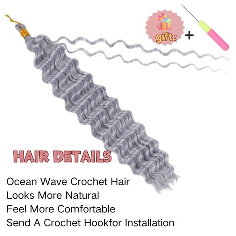 Ocean Wave Crochet Hair 20 inch 3packs Deep Wave Crochet Hair Synthetic Wave Curly Braiding Hair Extensions Ocean Wave Braiding Hair for Black Women (20 inch, Grey)
