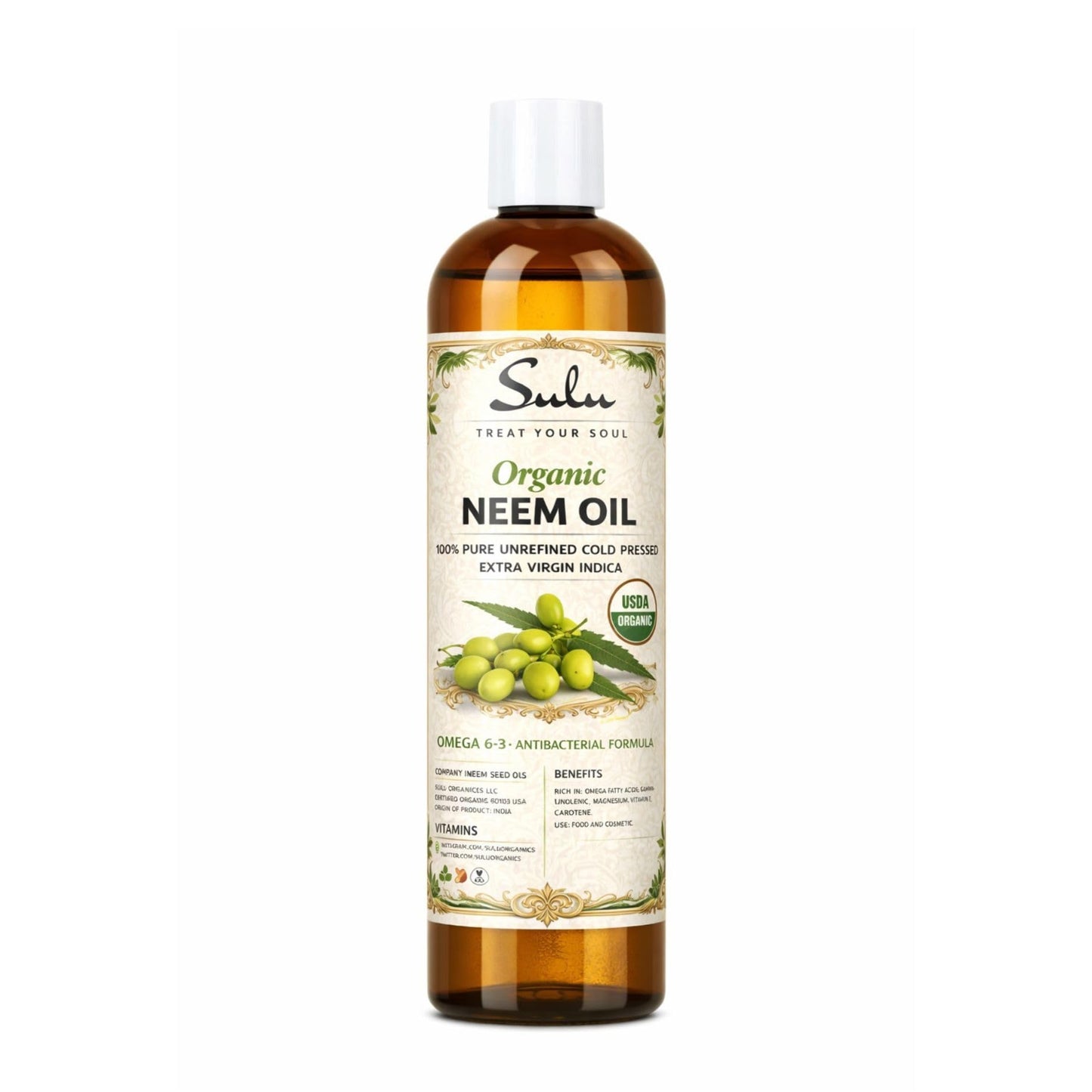 SULU ORGANICS 100% Pure Unrefined Virgin Cold Pressed Neem Oil 1 Gallon (128 FL.OZ)