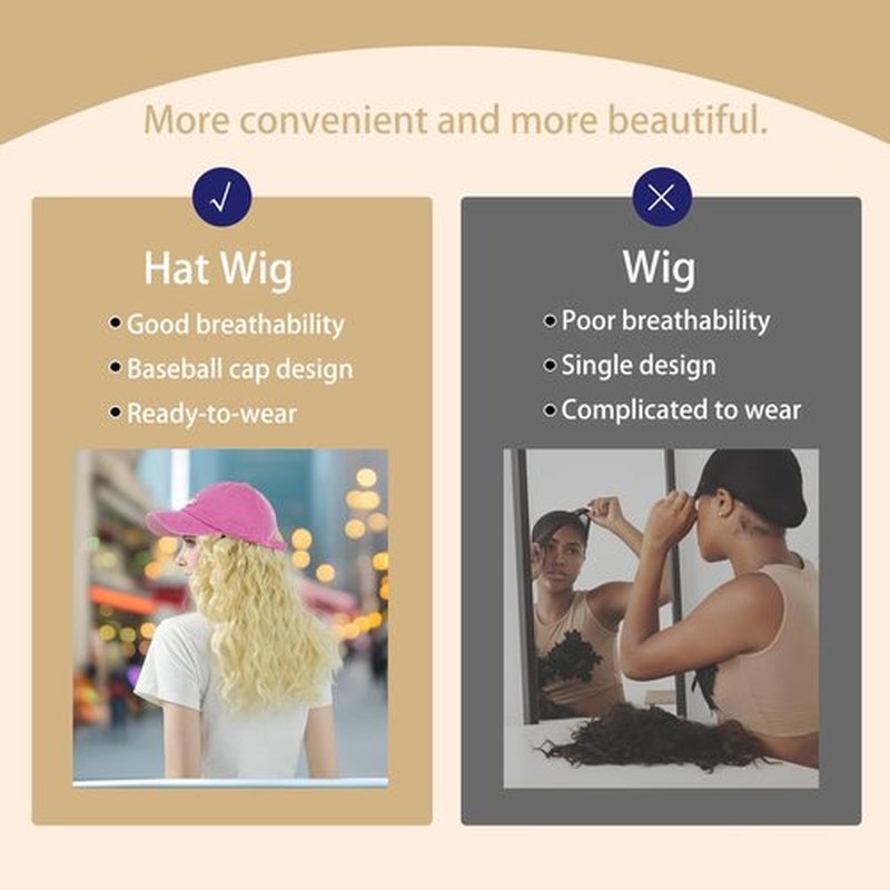 SUNBORRY Wig Hats with Long Hair Attached for Women, Baseball Cap with Curly Hair