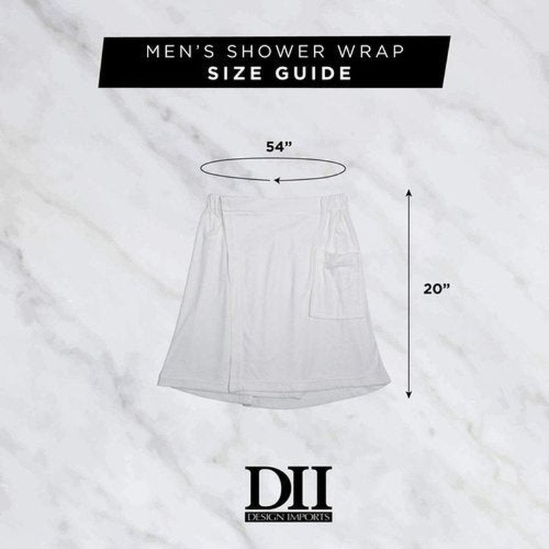 DII Men's Terry Shower Wrap Collection Adjustable with Velcro and Pocket, 54x20, White