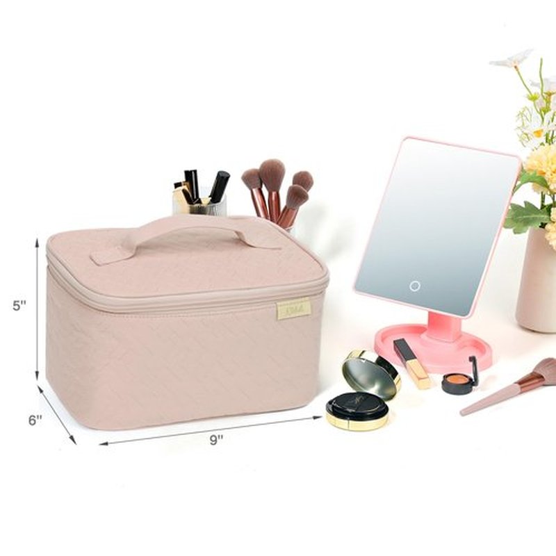 NISHEL Travel Makeup Bag Women, Cosmetic Organizer Case, Portable Travel Essentials Case for Travel-Size Accessories Bottles, Brushes, and Skin Care Products, Pink