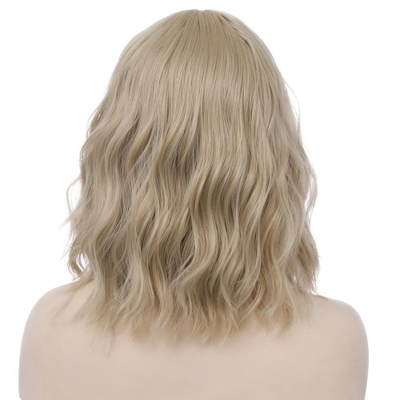 PATTNIUM Flaxen Blonde Wig Short Curly Wig Mixed Blonde Wig Flaxen Bob Wig Flaxen Wig with Bang for Women Girls Synthetic Hair Cosplay Costume Wig (Flaxen Blonde)