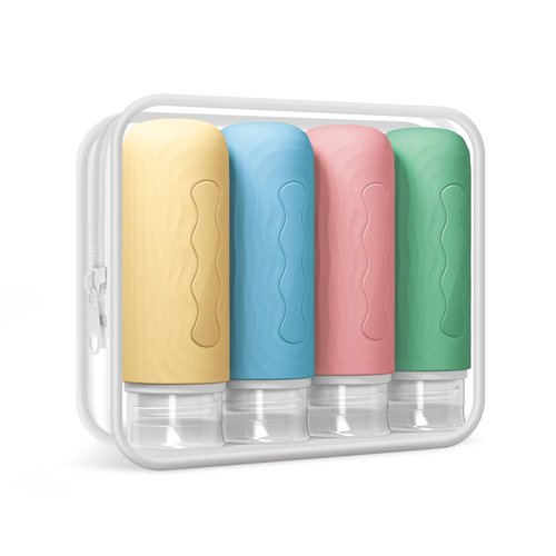 Yinke Travel Silicone Bottles for Toiletries, TSA Approved 3oz Travel Size Containers and BPA Free Leak Proof Silicone Squeezable, Refillable Travel Accessories for Shampoo Conditioner Lotion(4 Pack)