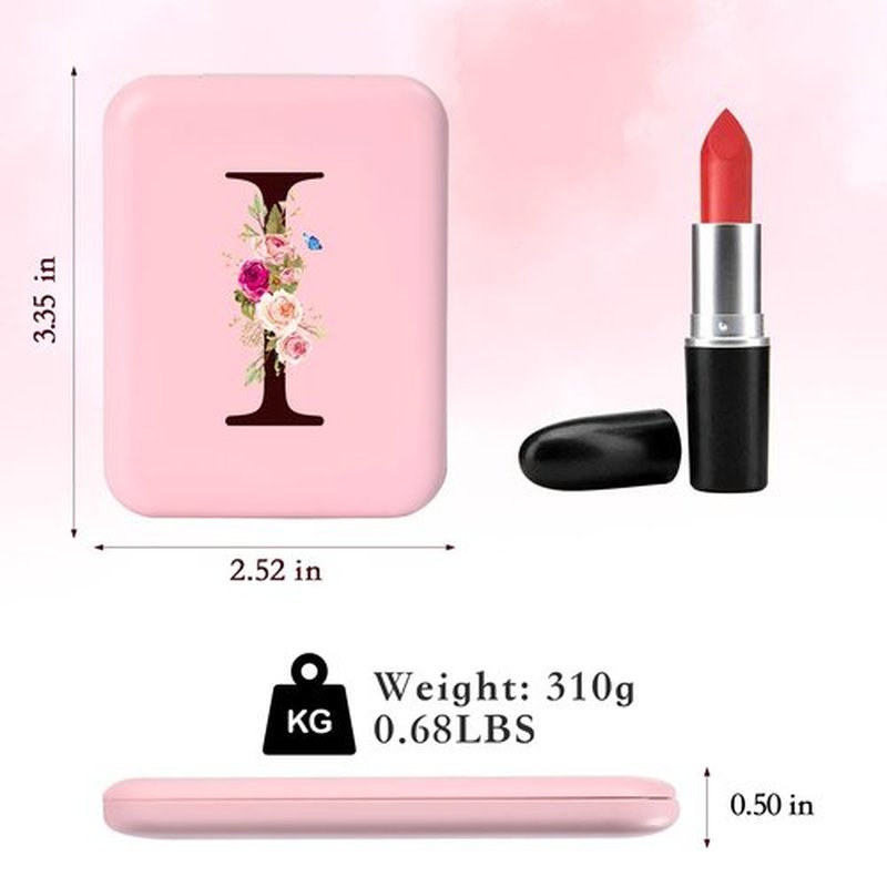 KEWWADB Travel Mirror with Lights, Initials Portable Compact Mirror, Travel Essentials, Suitable for Teen Girls, Young Women Gifts Ideas, Birthdays Gifts(Pink) (I)
