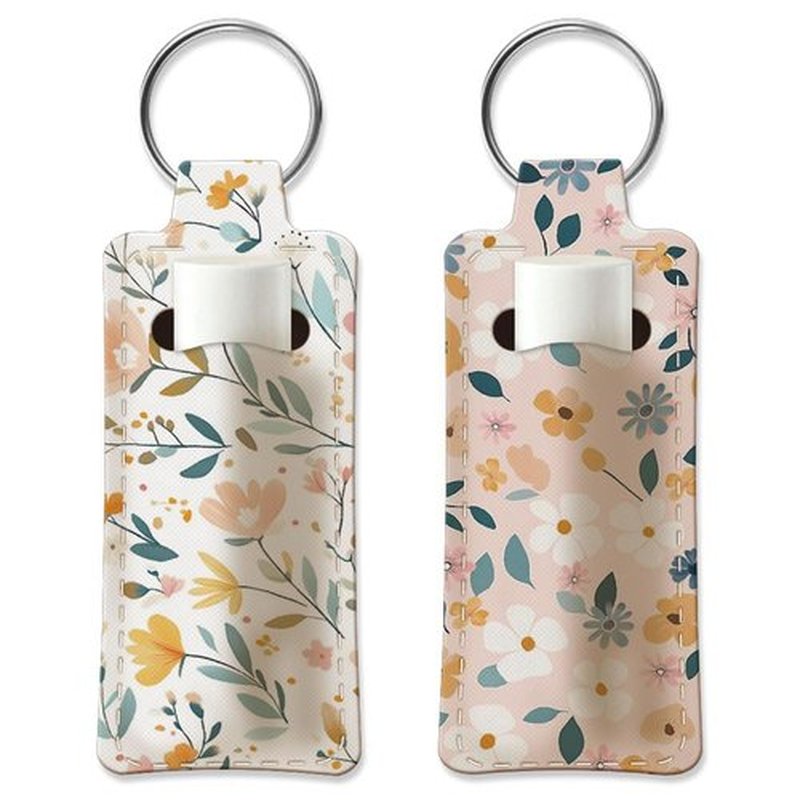 OLYCRAFT 2pcs Lipstick Holder Keychain Flower Pattern Lip Balm Holders Elastic Diving Fabric Lipstick Keychains Portable Lipstick Holder Bags Lipstick Sleeve Key Ring Holder for Lipstick Chapstick