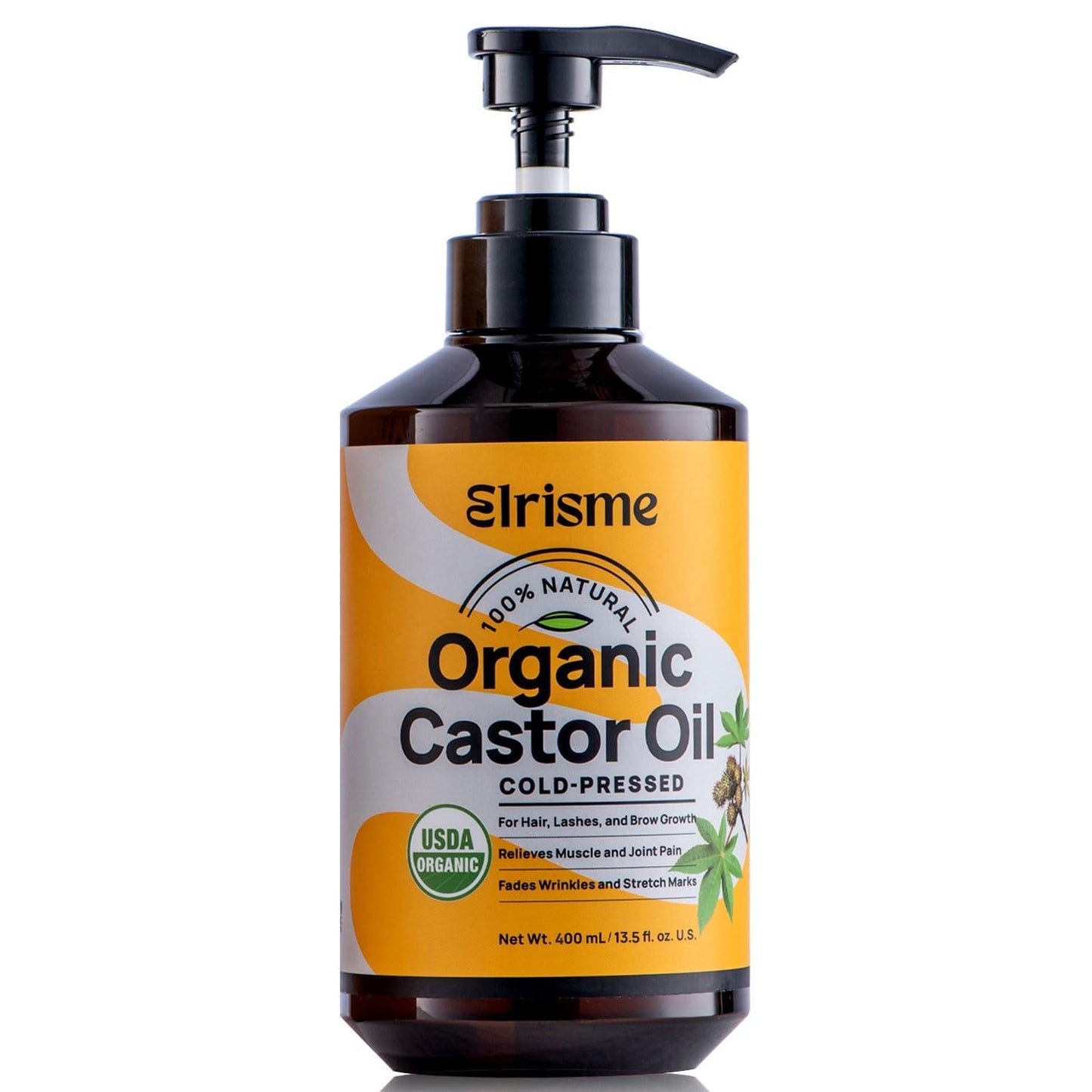 Cold Pressed Organic Castor Oil, Organic Black Castor Oil Hair Growth Serum for Eyelashes and Eyebrows, USDA 100% Pure Organic Castor Oil Non-Glass Bottle, Hexane-Free - 16 Oz
