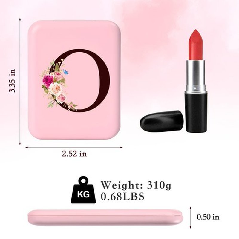 KEWWADB Travel Mirror with Lights, Initials Portable Compact Mirror, Travel Essentials, Suitable for Teen Girls, Young Women Gifts Ideas, Birthdays Gifts(Pink) (O)