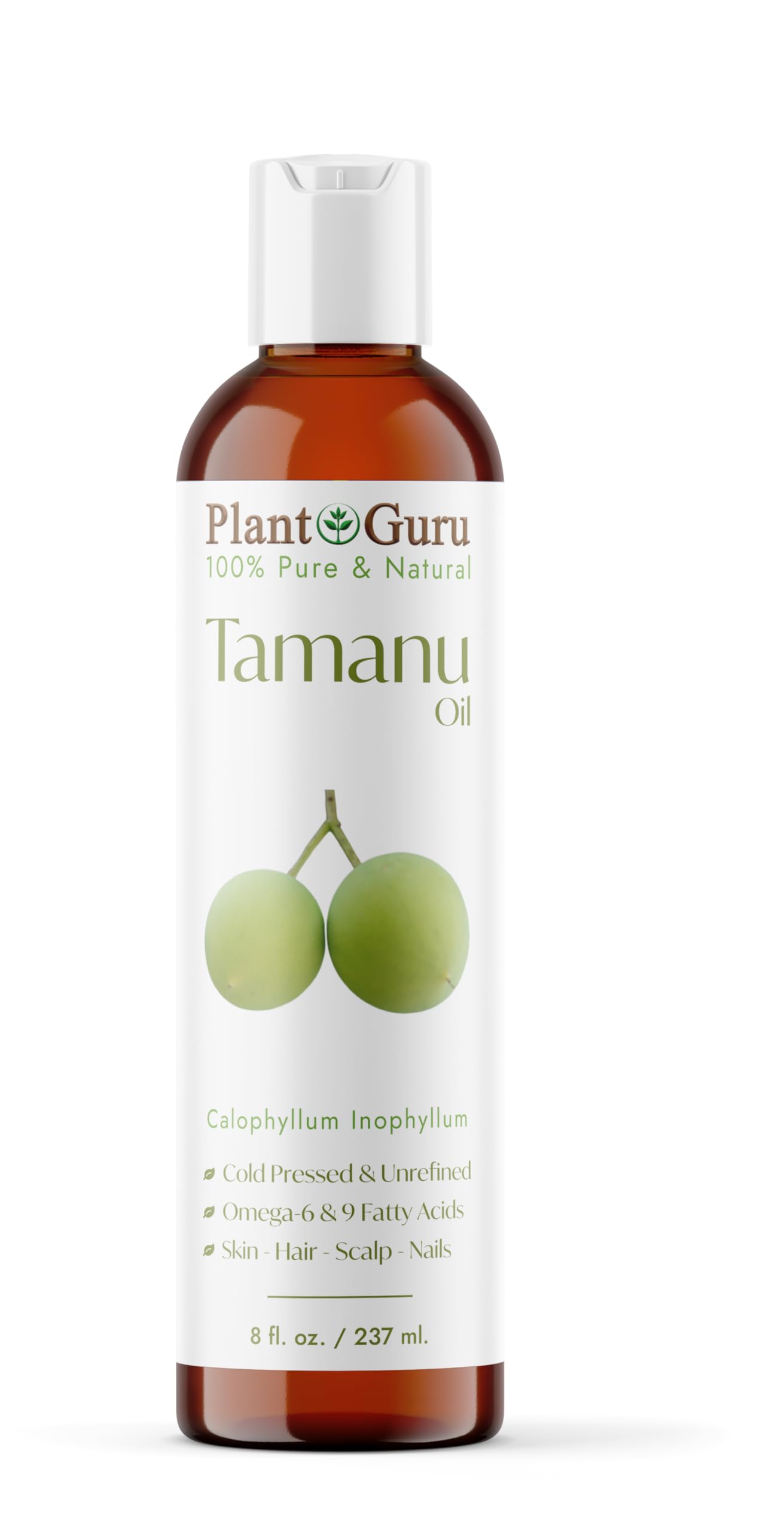 Plant Guru Tamanu Oil 8 fl. oz. – Cold‑Pressed 100% Pure & Natural Unrefined Carrier Oil for Skin, Face, Body & Hair Moisturizer. Ideal for DIY Creams, Lotions, Soaps & Lip Balms.