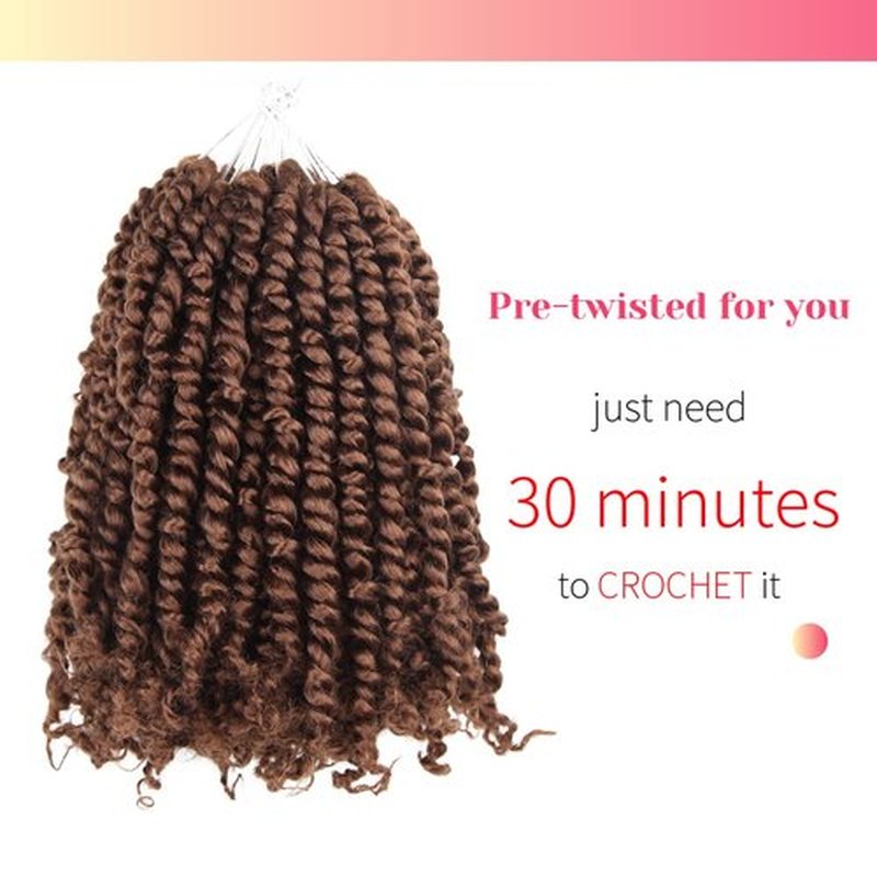 The BOHOBABE Pre-twisted Passion Twist Crochet Hair 6 Inch Short Pre-looped Crochet Passion Twist Braiding Hair 8 Packs (30#)