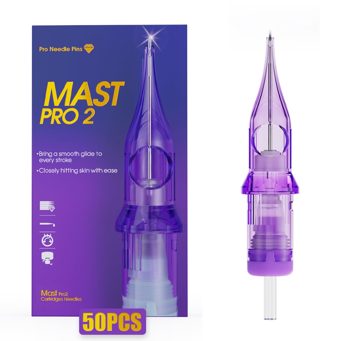 Mast Tattoo Pro2 Needles Cartridges #12 Curved Mugnum 50 Count Mixed Round Magnum Sizes 5RM, 7RM, 9RM, 11RM, 13RM Pro Needle Pins Membrane Disposable